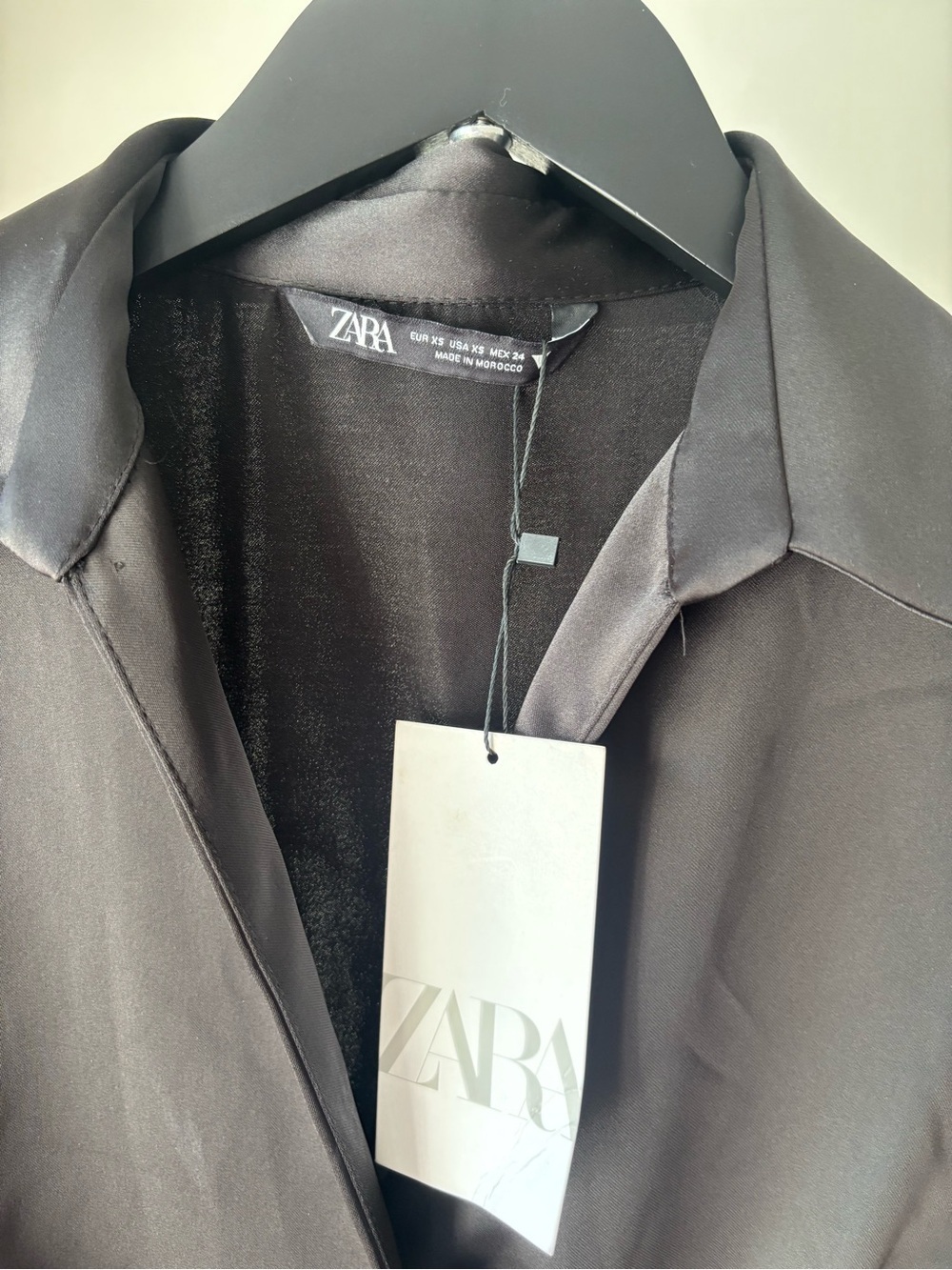Zara Black Satin Button-Down Blouse - Picture 3 of 6